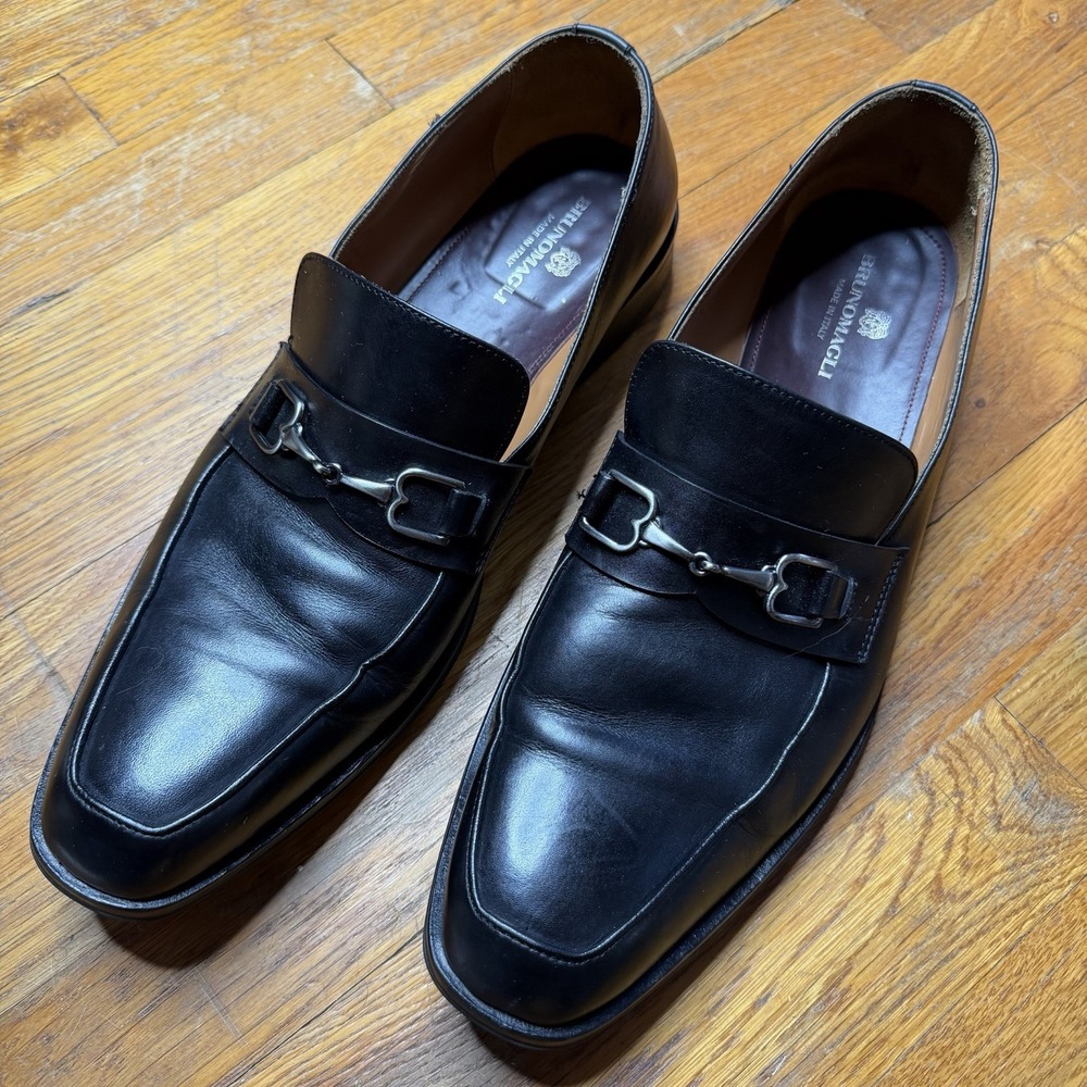 Brunomagli Nardo‎ Mens 12 M Penny Loafers Shoes Black Leather Horsebit Italy